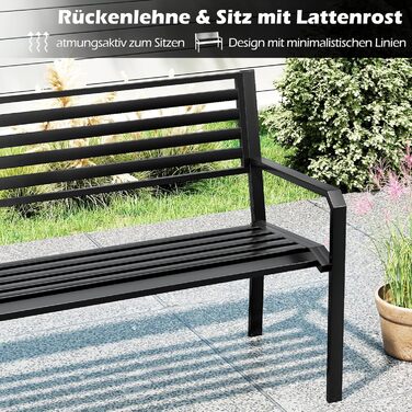 Металева лавка для саду COSTWAY: міцна, вологостійка, на 2 особи з підлокітниками та спинкою. Максимальне навантаження 300 кг. Ідеально для саду, тераси, балкону (127x56x82 см)