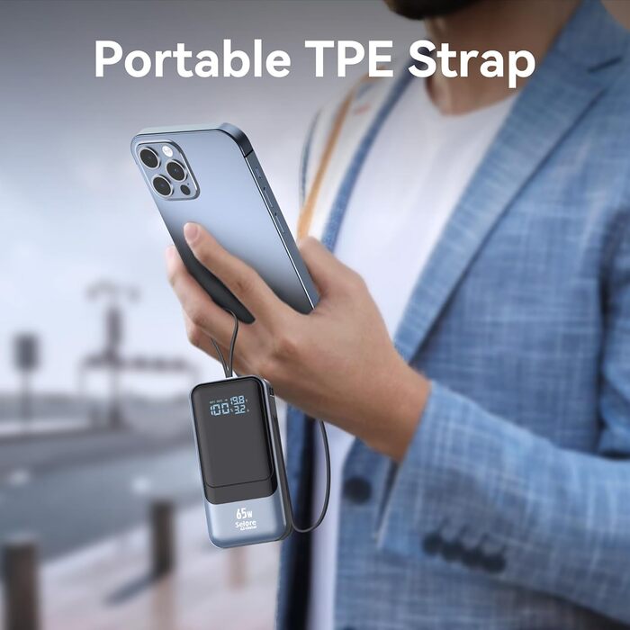 Power Bank Selore&S 65W з USB-C, 4 порти, для iPhone, Galaxy, MacBook, iPad, дронів, чорний