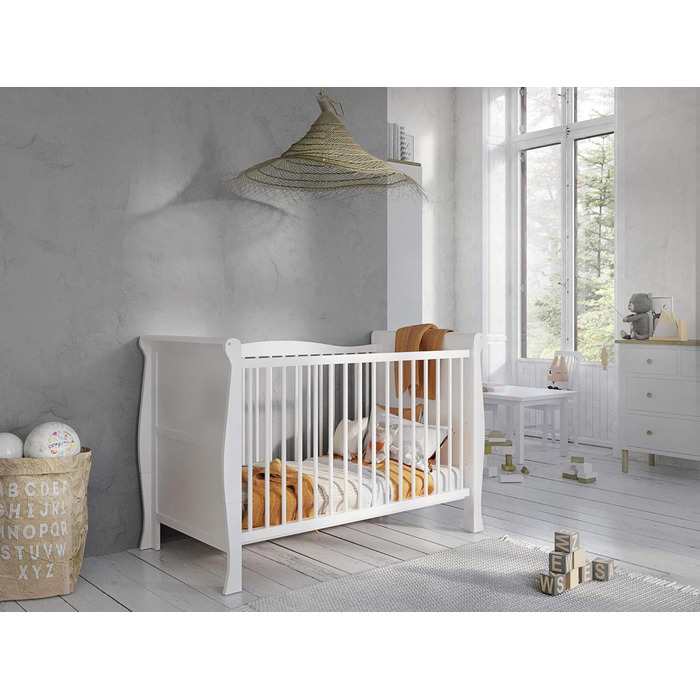 Дитяче ліжко-приліжкове Love For Sleep 120x60 з бар'єром, біле, Leo. Ліжко для новонароджених, збірно-розбірне, з дерева.