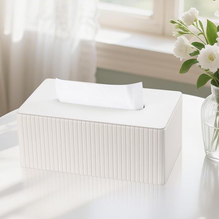 Коробка для серветок KINGFOM з PU шкіри, біла, прямокутна - для вітальні, ванної кімнати та офісу