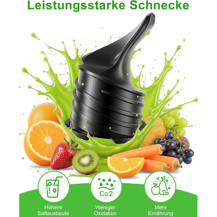 Електричний соковитискач для цілих овочів та фруктів, 130 мм, з широкою подачею, легкий у чищенні, чорний