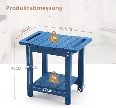 Двомісний душовий стілець LUE BONA HDPS з підставкою для гоління ніг, водонепроникний, з ручками, для внутрішнього та зовнішнього використання, Marineblau