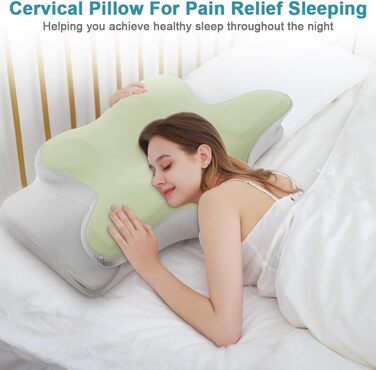 Подушка для шиї з піною Memory Foam, ергономічна подушка для сну на боці, спині та животі (М'ятний колір)