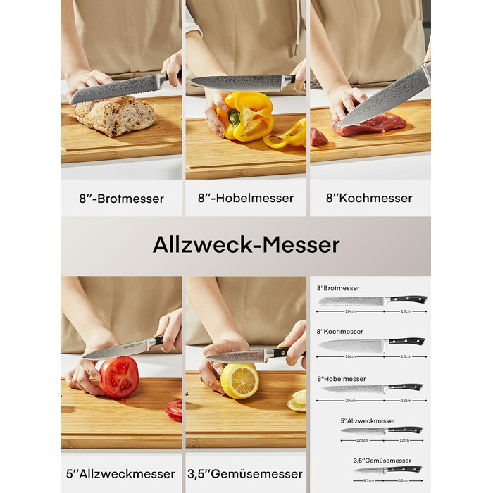 Набір кухонних ножів Messerblock 6 шт. з поворотним блоком 360°, сталь 5Cr15, з точилкою та підставкою для телефону