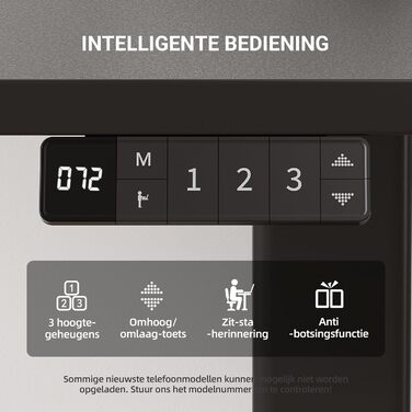 Регульований стіл Claiks з підйомною механізмом (FSC®), вантажопідйомність 80 кг, 3 функції пам'яті, гачки, тихий мотор, для дому та офісу, білий (180 x 80 см, чорний)