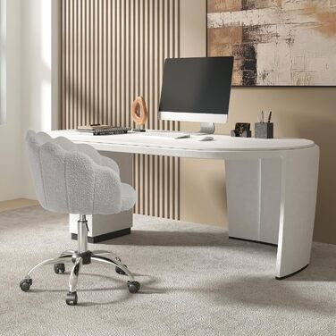 Крісло WOLTU для офісу та дому, крісло до туалетного столика з підлокітниками у вигляді пелюсток, поворотне з роликами, регульоване по висоті, для робочого кабінету, спальні (Світло-сірий, кашеміровий матеріал)