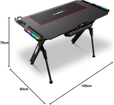 Ігровий стіл DRIFT GAMING з карбоновою поверхнею, RGB підсвічуванням, підстаканниками та тримачем для навушників, чорний (DRDZ150RGB)
