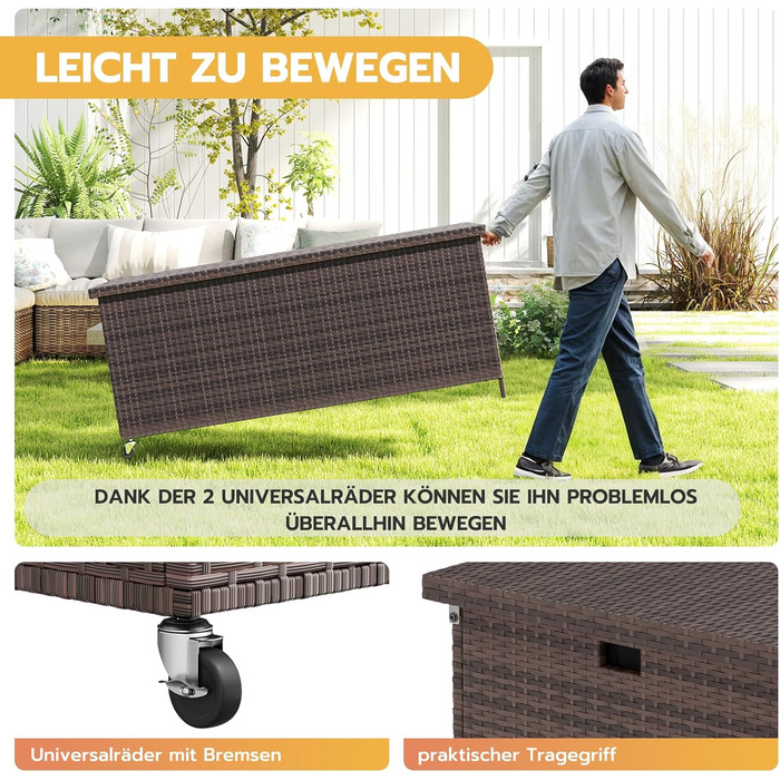 Водонепроникний садовий ящик-бокс UDPATIO з колесами 480л (138x61 см), коричневий - для саду, балкону, зберігання