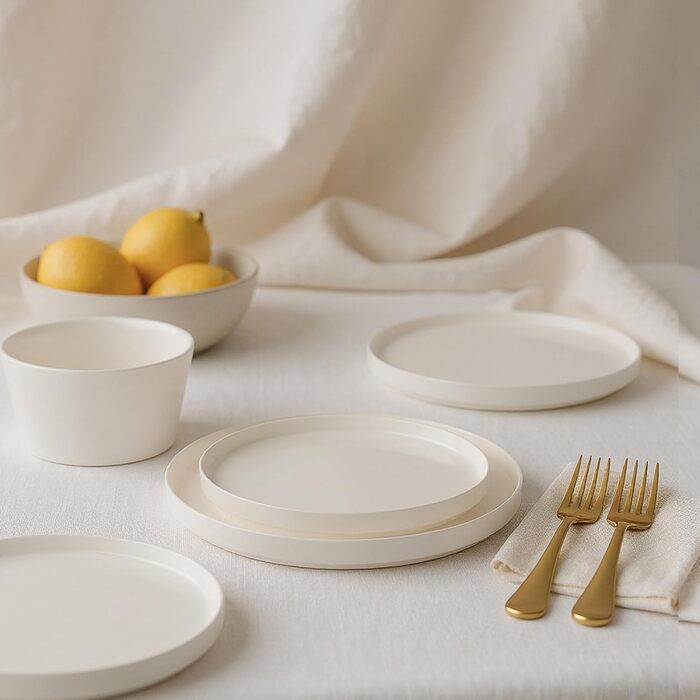 Набір посуду Miamio для 8 осіб (24 шт.) з кераміки, сучасний дизайн, безпечний для миття в посудомийній машині та використання в мікрохвильовій печі, білий, преміум-якість