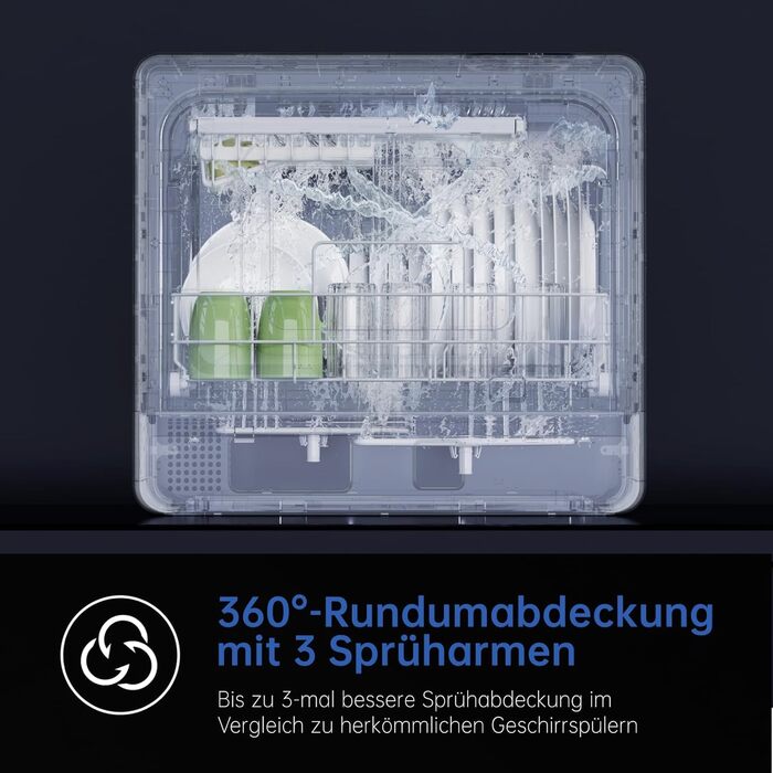 Посудомийна машина AIRMSEN міні, компактна з пом'якшувачем води, 7 програм, 5л бак, з підключенням до води або без, біла