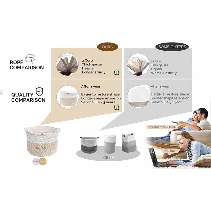 Великий міцний кошик для білизни з плетеного матеріалу сірого/бежевого кольору (горизонтальний, 55x35 см, коричневий)