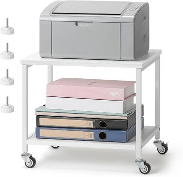 Підставка для принтера Smusei біла, 2-рівнева, з роликами, 42 x 30 x 35 см | Підставка для офісу та дому