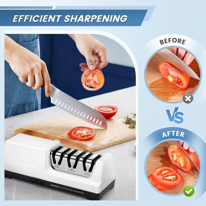 Електричний точило для ножів MusyVocay з алмазним покриттям, професійне 3-ступеневе, кухонне, для грубого шліфування та ремонту