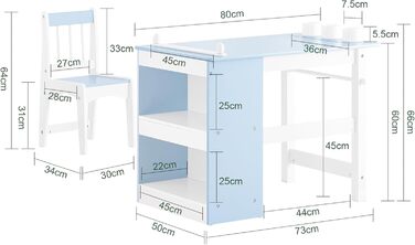 Дитячий стіл SoBuy з табуретом, комплект меблів для дитячої кімнати, ігровий та мальовий стіл для дітей, блакитний, 80x66x50 см, KMB60-B