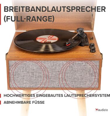 Вініловий програвач Fremont Retro з Bluetooth, вбудованими динаміками, підставкою, для платівок 7, 10, 12 дюймів, дерев'яний корпус, коричневий