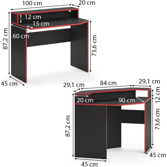 Ігровий стіл Vicco Kron, червоний/чорний, 190 x 90 см Кутова форма Червоний комплект 3