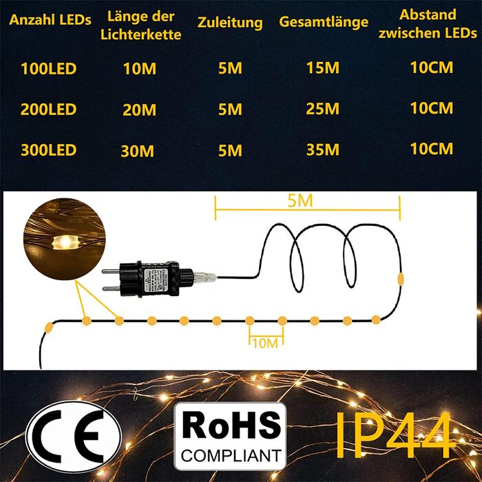LED-гірлянда HoldOneLight 300 LED, 30 м, тепле біле світло, для декору інтер'єру та екстер'єру