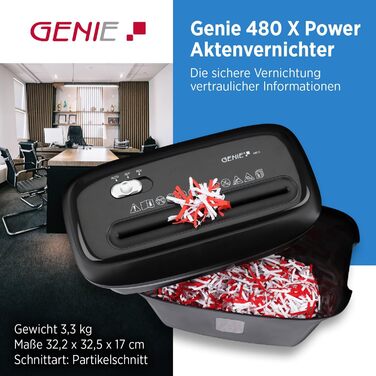 Шредер Genie 480X: знищувач документів, 8 листів, P-4, автоматичний, 12л, захист від перегріву