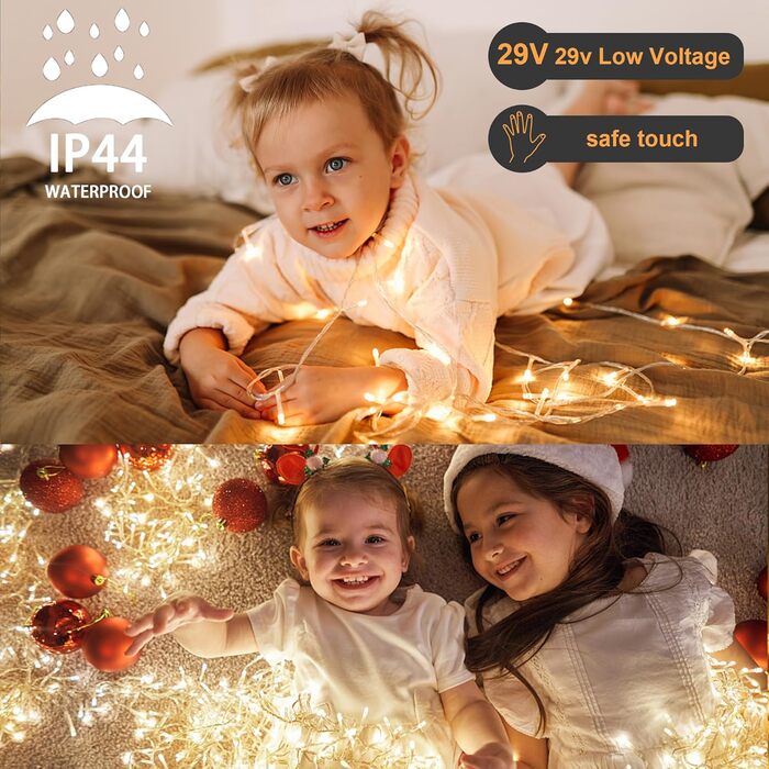 EASTERNSTAR Гірлянда світлодіодна мідний дріт 20м, 200 LED, EU штекер, 8 режимів, вологостійка, для декору інтер'єру, екстер'єру, саду, вечірки, Різдва, тепле біле світло