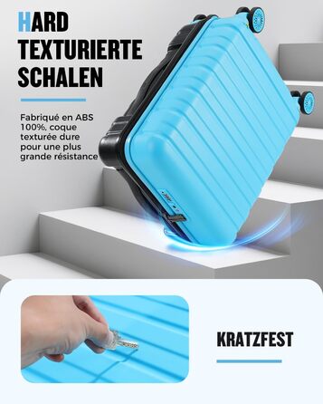 Чемодан ручної об'єм Lekebobor 2 шт. 45x36x20 см (EasyJet) з TSA-замком та колесами, блакитний. Набір валіз, дорожній набір, валіза-ролер.