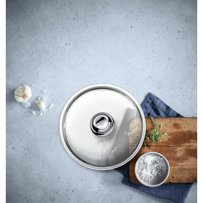 Скляна кришка для сковороди WMF 24 см, термостійке скло з металевим ручкою, підходить для посудомийки