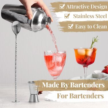Набір для приготування коктейлів Premium Mixology: шейкер, мірний стакан, барна ложка + подарунок