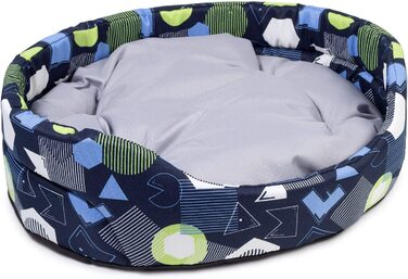 Ліжко для собак в бутік-зоопарку / овальна подушка для маленьких собак або кішок / стійка до подряпин підстилка для собак з подушкою / кошик для собак / миється поліестер / великий розмір S (46x40 см / Колір (L 57x52 см, темно-синій з малюнком)