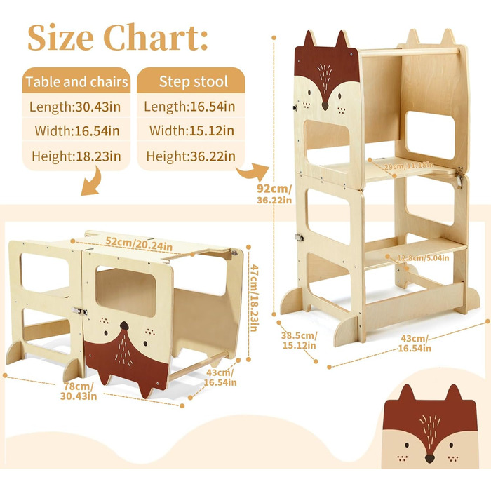 Стілець-лесенка для дітей Labebe Montessori, 3 в 1, з дошками для повідомлень, 92 x 38.5 x 42 см