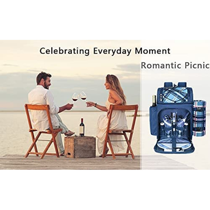 Набір для пікніка Hap Tim на 2 особи з ізольованим холодильником, тримачем для вина, флісовою ковдрою та столовим прибором (EU-36083-BL), світло-блакитний