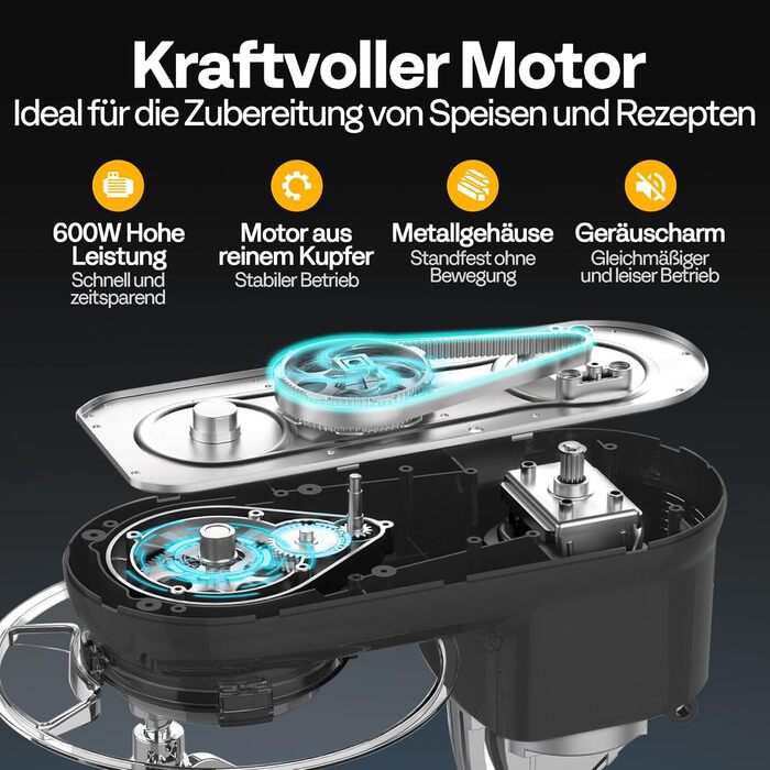 Кухонна машина VIVOHOME 5.7L, 660W з 10 швидкостями, міксер для тіста, чорна