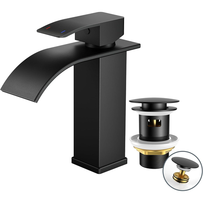 Змішувач для ванної кімнати FORIOUS з водоспадом, одноручний, для умивальника, хром, висота виливу 80 мм, економія води та енергії