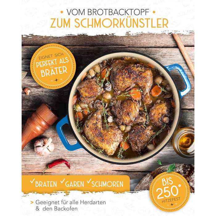 Форма для випікання хліба з чавуну з кришкою Krustenzauber - 28 см, 4.7л, блакитна