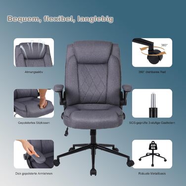 Офісний крісло Flysky з високою спинкою, регульованою висотою та підголівником. Зручний офісний крісло для керівника (сірий)