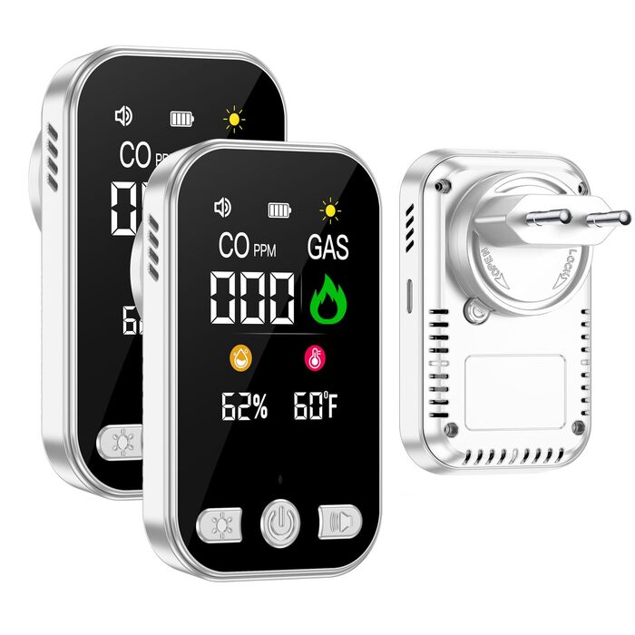 Датчик газу та CO 4-в-1 з розеткою для дому, 2 шт. (білий) - HD12 | Безпека та виявлення витоку газу