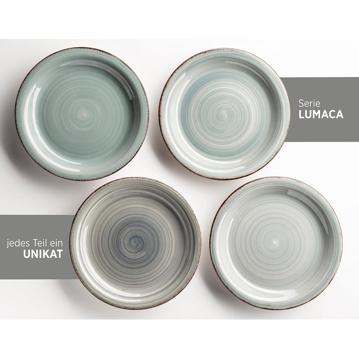 MÄSER Bel Tempo II: 30-ти частинний вінтажний сервіз для 6 осіб, ручної роботи, блакитна кераміка, Steingut, димчасто-блакитний колір