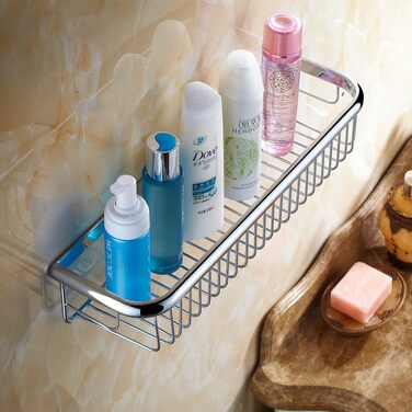 Настінні полиці для ванної кімнати Beelee Латунний душовий кошик з піддоном для мила (45 см, полірований хром)