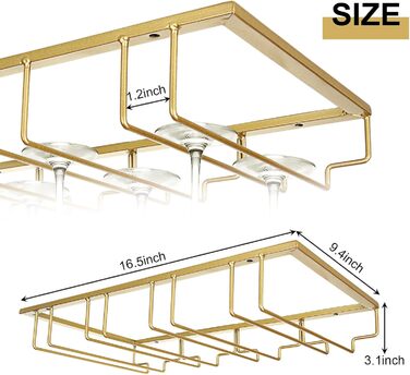 Настінна полиця для склянок JMIATRY, 41.9 x 23.9 x 7.9 см, 4 відділення, 12 чашок, для підвішування, ідеально для кухні та бару, золотий колір, 2 шт.