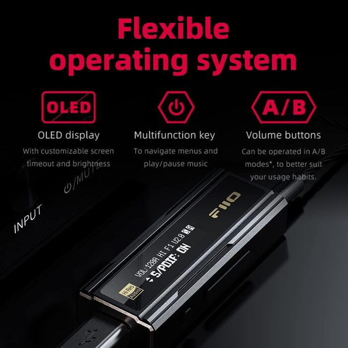 ЦАП і підсилювач для навушників FiiO KA5, OLED, виходи 3,5 мм/4,4 мм, чорний