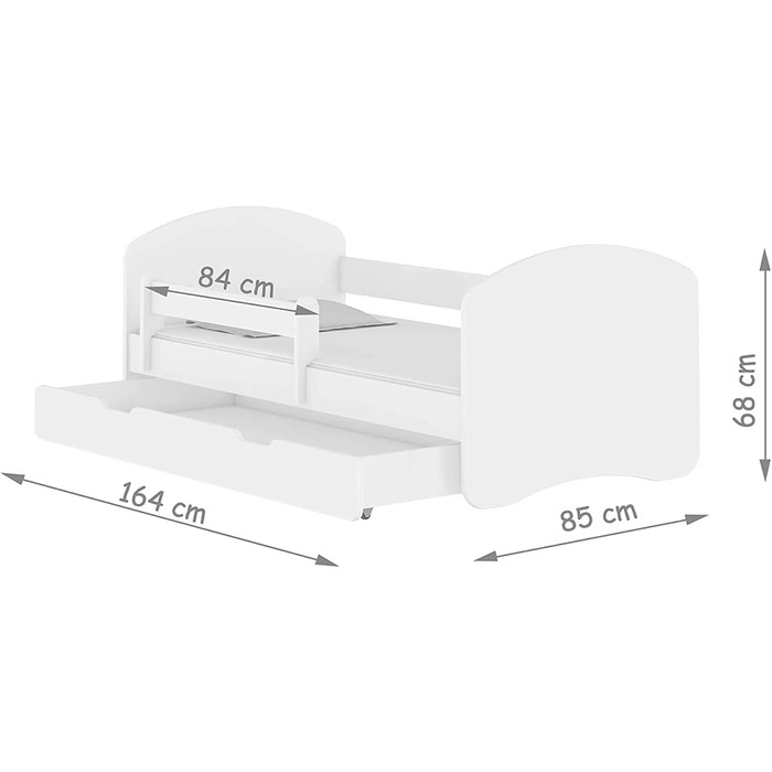 Дитяче ліжко з матрацом і ящиком для зберігання - НОВИНКА, 140/160/180/190 Різні мотиви для хлопчика Білий (160x80, Єдиноріг)