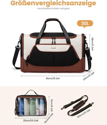 Спортивна сумка LOVEVOOK для жінок, 30л з відділенням для взуття та мокрих речей, невелика сумка для спортзалу, плавання, сауни, ручної поклажі для спорту, фітнесу, тренувань та подорожей, водонепроникна дорожня сумка-мішок (B-бежевий, коричневий, чорний,