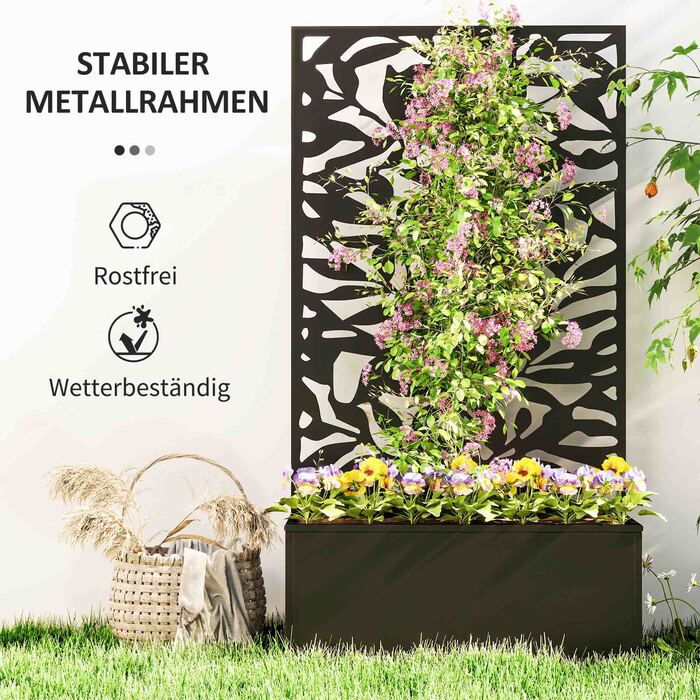 Підвищене грядка з захисним екраном, шпалерною решіткою, метал, чорний