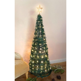 Спіральна ялинка Pop Up Spiral 150 см, 120 світлодіодів, зоряна верхівка, зелена, штучна ялинка, з теплим білим підсвічуванням, зовнішня/внутрішня, різдвяна прикраса, садове освітлення, вилка (60 символів)