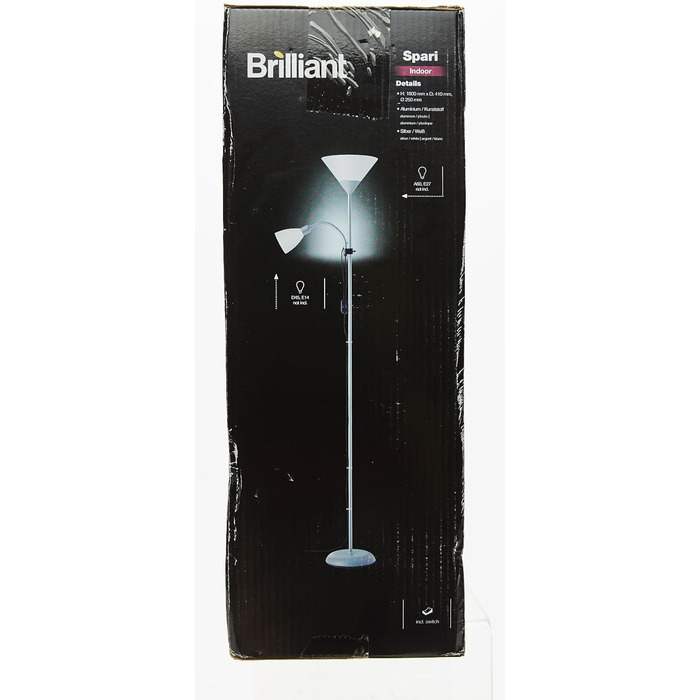 Стельовий омийник Brilliant Spari 1,8 м, підходить для LED, лампа для читання, вимикач шнура, білий