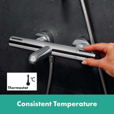 Термостат для ванни Hansgrohe Ecostat Element, накладний монтаж, з запобіжником SafetyStop (40°C), для 2 споживачів, хром, артикул 13347000