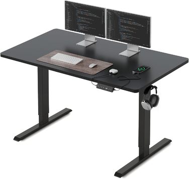 FEZIBO Стол підйомний з регулюванням висоти, 120x60 см, чорний, з USB-A та USB-C, для дому та офісу