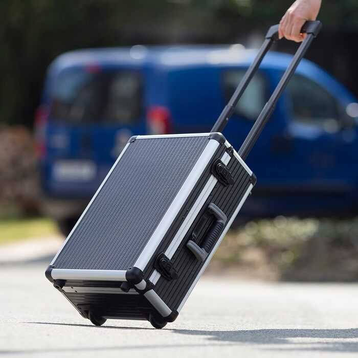 Набір інструментів Meister 156 предметів у візку на колесах з телескопічною ручкою - професійний кейс для інструментів, чорний/сріблястий, 8971440