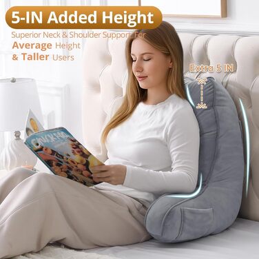 М'яке спинне крісло-подушка Sasttie для ліжка, рожеве (стандарт, темно-сірий) з кишенями та підлокітниками