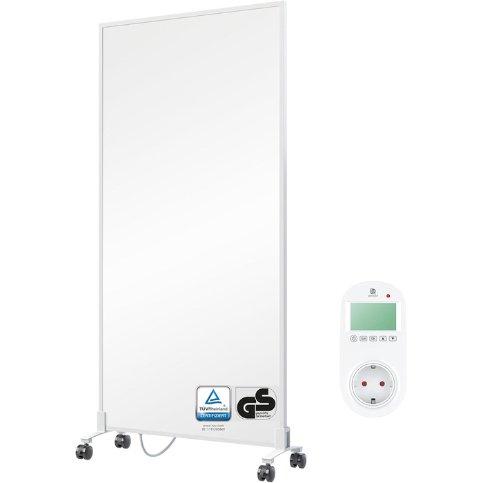 Інфрачервовий обігрівач BR Bringer Standgerät - Економний, мобільний електрообігрівач на роликах, 1000 Вт, 5 років гарантія, сертифікат TÜV, німецька якість (білий)