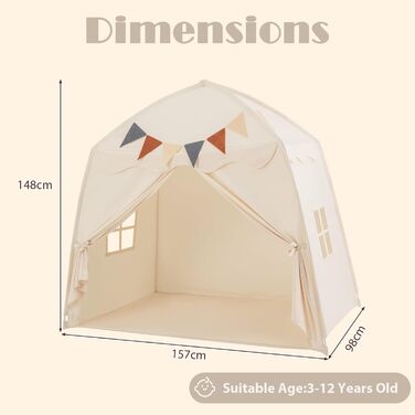 Дитяче намет-ігровий будиночок HOMASIS з 20 зірками, 12 вінцями, килимком, 2 вікнами та шторою. Ідеальний для хлопчиків та дівчаток. Намет-палатка для дитячої кімнати (Бежевий)