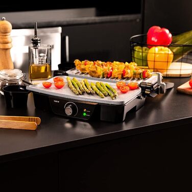 Електричний гриль Cecotec Rock'nGrill 1500 Stone Ceramic Mix&Grill, 1500 Вт, керамічне покриття, 180 градусів, з піддоном для жиру